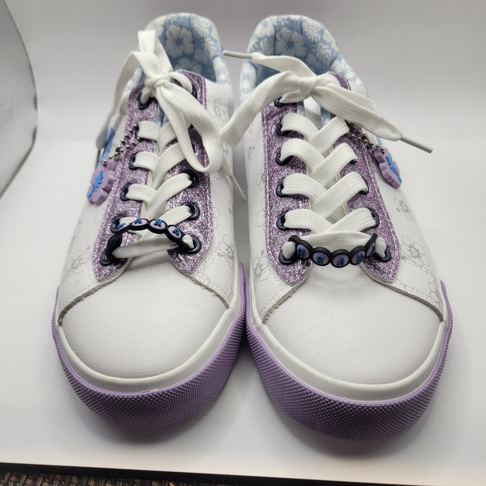 Disney Lilo & Stitch Ground Up Womens White Purple Glitter Ohana Sneakers Size 8